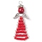 Beaded Angel Charms, Glass Pearl & Iron Rhinestone & Glass Seed Beads Pendants, Red, 48~55x18~24x8mm, Hole: 2.5mm