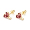 Rack Plating Brass Cubic Zirconia Stud Earrings Findings, Real 18K Gold Plated, with Loop, Cadmium Free & Lead Free, Heart, Rosy Brown, 9x8.5mm, Hole: 1.5mm, Pin: 1mm