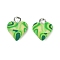 Handmade Polymer Clay Charms, Heart, with Platinum Tone Iron Loops, Green Yellow, 13x10x6mm, Hole: 2mm