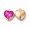 Faceted Glass Rhinestone Pendants, with Golden Tone Zinc Alloy Findings, Heart Charms, Fuchsia, 16.5x14x6.5mm, Hole: 1.6mm