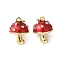 Brass Enamel Pendants, with Jump Ring, Long-Lasting Plated, Cadmium Free & Lead Free, Rack Plating, Real 18K Gold Plated, Mushroom, Red, 16.5x12mm, Hole: 3.5mm