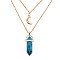Natural Dumortierite Cone Pendant Double Layer Necklace, with Moon Charms, 19.69 inch(50cm)
