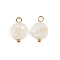 Natural Shell Disc Pendants, with 304 Stainless Steel Loops, Seashell Color, Ion Plating(IP), Real 18K Gold Plated, 15.5~16.5x10.5x3.5mm, Hole: 2.5mm