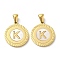 Ion Plating(IP) 304 Stainless Steel Pendants, Flat Round Shell Charms with Letter, Golden, Letter K, 20.5x17.5x1.5mm, Hole: 2.5x4.5mm