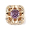 Brass Micro Pave Cubic Zirconia Beads, Square with Flower, Lead Free & Cadmium Free, Long-Lasting Plated, Medium Orchid, 8.5x8.5x6.5mm, Hole: 1.6mm