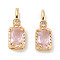 Brass Micro Pave Cubic Zirconia Pendants, Cadmium Free & Nickel Free & Lead Free, Rectangle, Real 18K Gold Plated, Pink, 16~16.5x6x4.5mm, Hole: 2x3.5mm