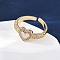 Brass Micro Pave Cubic Zirconia Shell Cuff Rings, Cadmium Free & Lead Free, Rack Plating, Real 18K Gold Plated, Long-Lasting Plated, Heart, Inner Diameter: 17mm