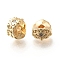 Brass Micro Pave Cubic Zirconia Beads, Cadmium Free & Nickel Free & Lead Free, Flat Round with Eye, Real 18K Gold Plated, 9x6.5mm, Hole: 2.5mm