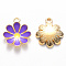 Alloy Enamel Pendants, Flower, Light Gold, Blue Violet, 19x16x3.5mm, Hole: 1.8mm