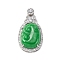 Dyed Natural Myanmar Jade Ruyi Pendants, Brass Clear Cubic Zirconia Gems Charms, Platinum, Lime Green, 42mm, Pendants: 37x22x8mm, Hole: 4x2mm