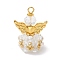 Glass Pendants, Angle, with Alloy Wing Beads & Iron Loop, Faceted, Clear, 30x21.5x16mm, Hole: 2.2~3.6mm