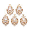 Brass Micro Pave Cubic Zirconia Links Connectors, Long-Lasting Plated, Teardrop, Light Gold, Clear, 20x12x5mm, Hole: 1.4mm