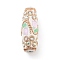 Handmade Indonesia Beads, with Iron, Resin and Glass, Long Oval with Flower, Golden, Beige, 46.5x20mm, Hole: 4.8mm