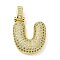 Brass Micro Pave Clear Cubic Zirconia Pendants, Cadmium Free & Nickel Free & Lead Free, Real 18K Gold Plated, Letter U, 29.5mm, Hole: 4.8x3.5mm, Pendant: 23.5x20x5mm