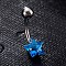 Piercing Jewelry, Brass Cubic Zirciona Navel Ring, Belly Rings, with 304 Stainless Steel Bar, Lead Free & Cadmium Free, Star, Blue, 20mm, Star: 8mm, Bar: 15 Gauge(1.5mm), Bar Length: 3/8
