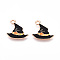 Halloween Theme Alloy Enamel Pendants, Golden, Hat, 17.5x17x1mm, Hole: 1.6mm