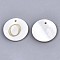 Natural Freshwater Shell Pendants, with Golden Plated Brass Etched Metal Embellishments, Flat Round with Letter, Letter.O, 15x2mm, Hole: 1.2mm