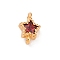 Brass Cubic Zirconia Star Connector Charms, Cadmium Free & Nickel Free & Lead Free, Real 18K Gold Plated, Red, 10.5x6x3.5mm, Hole: 0.9mm