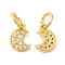 Rack Plating Brass Pave Clear Cubic Zirconia Moon Charms with Jump Ring, Long-Lasting Plated, Lead Free & Cadmium Free, Real 18K Gold Plated, 9.5x7x1.5mm, Hole: 4mm