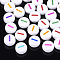 Initial Acrylic Beads, Horizontal Hole, Flat Round, Mixed Color, Letter.I, 7x3.5~4mm, Hole: 1.2mm, about 370pcs/50g