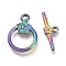 Ion Plating(IP) 304 Stainless Steel Toggle Clasps, Ring, Rainbow Color, Ring: 19x13.5x2.7mm, Hole: 1.8mm, Bar: 19.5x7x2.5mm, Hole: 1.2mm