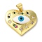 Rack Plating Brass Micro Pave Cubic Zirconia Pendants, with Enamel, Long-Lasting Plated, Lead Free & Cadmium Free, Heart with Evil Eye, Real 18K Gold Plated, 20x22.5x5mm, Hole: 4x3.5mm