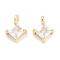 Brass with Cubic Zirconia Pendants, Cadmium Free & Nickel Free & Lead Free, Rhombus, Real 18K Gold Plated, 9.2~9.8x7x3.5mm, Hole: 1.4~1.6mm