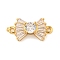 Brass Pave Clear Cubic Zirconia Connector Charms, Bowknot Links, Golden, 10x20x5mm, Hole: 1.4mm