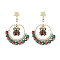 201 Stainless Steel  Hoop Earring, with Glass & Alloy Enamel Pendant, For Christmas, Christmas Bell, Mixed Color, 50x40mm