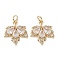 Rack Plating Brass Clear Cubic Zirconia Pendants, Long-Lasting Plated, Cadmium Free & Lead Free, with Jump Rings, Leaf, Real 14K Gold Plated, 19.5x17x3.5mm, Hole: 4mm