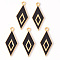 Alloy Enamel Pendants, Light Gold, Cadmium Free & Lead Free, Rhombus, Black, 28x12x2mm, Hole: 1.8mm