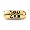 Eco-Friendly Brass Enamel Beads, Long-Lasting Plated, Real 18K Gold Plated, Oval with Word You Are, Black, 17.5x7mm, Hole: 3mm