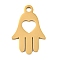 Ion Plating(IP) 304 Stainless Steel Pendants, Laser Cut, Hamsa Hand with Heart Charm, Golden, 25x16.5x1mm, Hole: 3mm