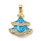 Christmas Brass Micro Pave Cubic Zirconia Pendants, Cadmium Free & Lead Free, with Synthetic Opal, Christmas Tree, Deep Sky Blue, 22x19.5x3.5mm, Hole: 5x3mm