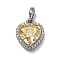 925 Sterling Silver Pave Yellow Cubic Zirconia Pendants, Real Platinum Plated, Rhodium Plated, Heart, 20mm, Heart: 16x13.5x6.5mm, Hole: 4.5x4mm