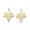 Brass Pendants, Leaf, with Jump Ring, Real 16K Gold Plated, 21x16.5x2mm, Hole: 3mm