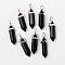 Bullet Imitation Jade Glass Pointed Pendants, with Alloy Findings, Black, 39x12mm, Hole: 3x4mm