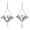 Alloy Pendants Earrings, with 304 Stainless Steel Finding, Bat, Antique Silver & Stainless Steel Color, 86x48mm