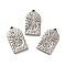 304 Stainless Steel Pendants, with Crystal Rhinestone, Arch with Moon Charms, Stainless Steel Color, 19x10.5x2mm, Hole: 1mm