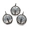 Natural Aquamarine Gemstone Pendants, with Red Copper Plated Brass Findings, Flat Round with Tree of Life, 64~67.5x50~51x6~7.5mm, Hole: 8x5~6.5mm