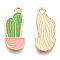 Alloy Pendants, with Enamel, Light Gold, Cactus, Light Green, 23x10x2mm, Hole: 1.8mm