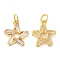 Rack Plating Brass Pave Clear Cubic Zirconia Pendants, Star Charms, with Jump Ring, Long-Lasting Plated, Lead Free & Cadmium Free, Real 18K Gold Plated, 16.5x15x3mm, Hole: 4mm