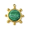 Faceted Synthetic Malachite Pendants, Granulated Flat Round Charms, with Ion Plating(IP) 304 Stainless Steel Settings, Real 14K Gold Plated, 19.5x17x4.5~6mm, Hole: 1.5mm