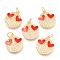 Brass Micro Pave Clear Cubic Zirconia Pendants, Long-Lasting Plated, with Jump Rings & Enamel, Real 18K Gold Plated, Flat Round with Heart Eyes, Red, 16.5x14x2.5mm, Hole: 3mm