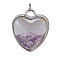 Natural Amethyst Chips Pendants, with Platinum Tone Brass Glass Findings, Heart, 37x32x18~18.5mm, Hole: 6mm