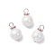 Imitation Pearl Acrylic Pendants, Round, with Brass Rhinestone Spacer Beads and Iron Flat Head Pins, Light Rose, 25.5x16mm, Hole: 4.5mm