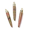 Natural Unakite Brass Pointed Pendants, Cadmium Free & Lead Free, Bullet Shaped, Light Gold, 33~37x4~5mm, Hole: 2mm
