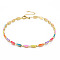Brass Micro Pave Cubic Zirconia Link Tennis Necklaces for Women, with Enamel, Nickel Free, Real 18K Gold Plated, Oval, Colorful, 34x0.7cm