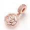 Brass Micro Pave Cubic Zirconia European Dangle Charms, Large Hole Pendants, Cadmium Free & Lead Free, Flower, Rose Gold, 26x10x3.5mm, Hole: 4.5mm, Pendant: 16x13x4mm