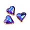 Brass Cubic Zirconia Pendants, Heart Charm, Light Gold, Dark Slate Blue, 27x26x7mm, Hole: 2mm